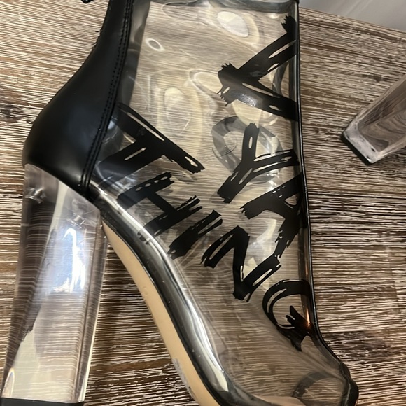 Aldo Clear Chunk Block Bootie Heels Size Sz 7 Do Ya Thing Punk Graffiti Booties - Picture 3 of 15